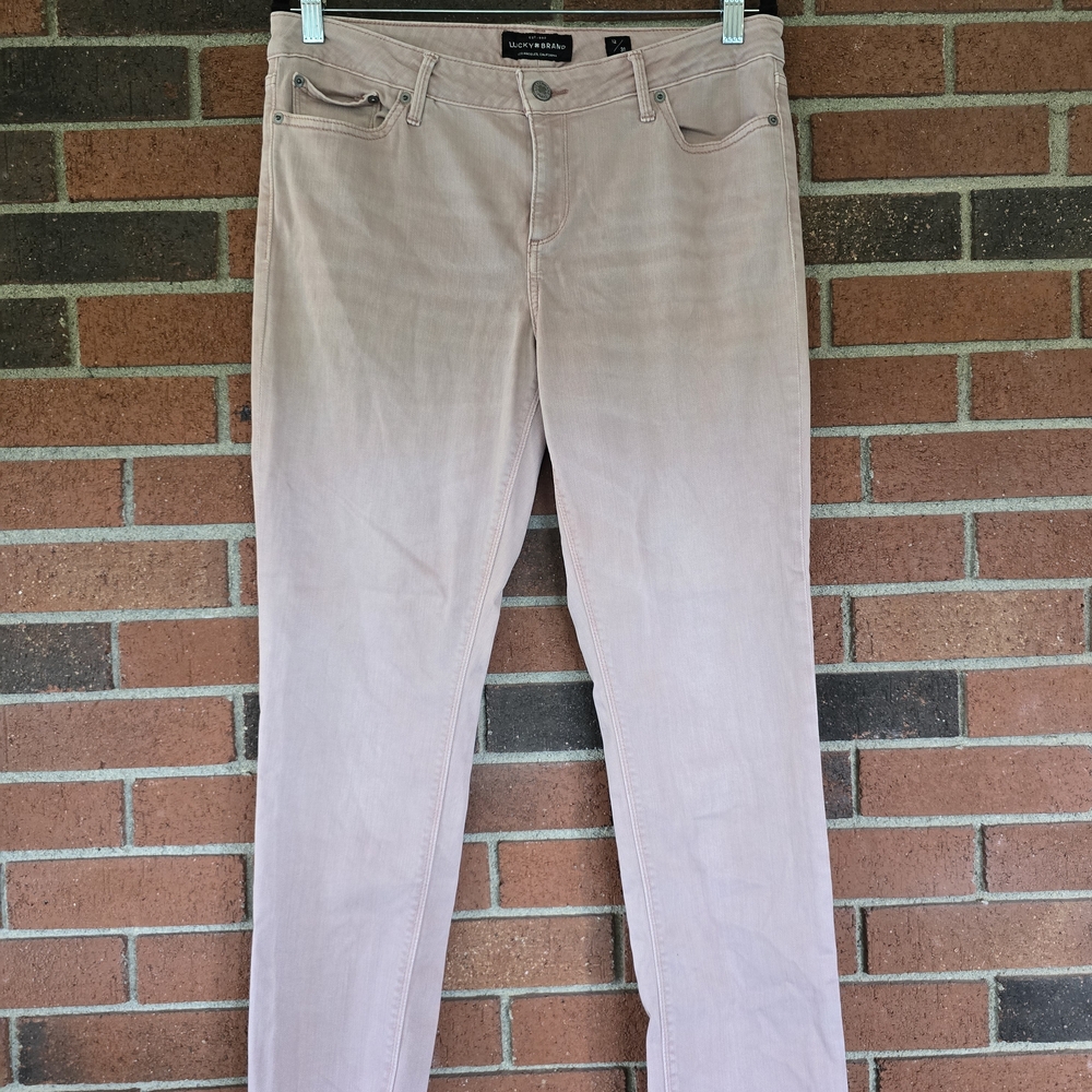 Lucky Brand Jeans Womens 12 Pink Denim Lolita Skinny Mid Rise Frayed 31 Inch